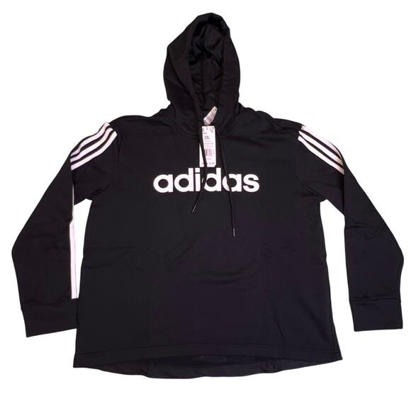 Adidas Women's 3-Stripes Fleece Lined Hoodie Black/White Size 2XL New - Picture 1 of 7